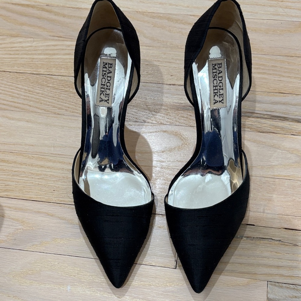 Badgley Mischka Black Satin D'Orsay Pointed Pumps